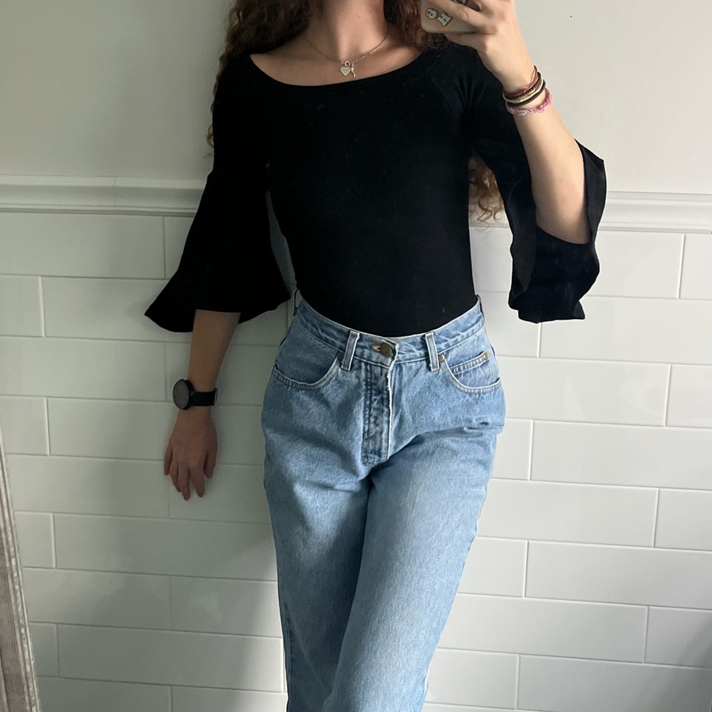 Black Body Suit with Flare Sleeves
